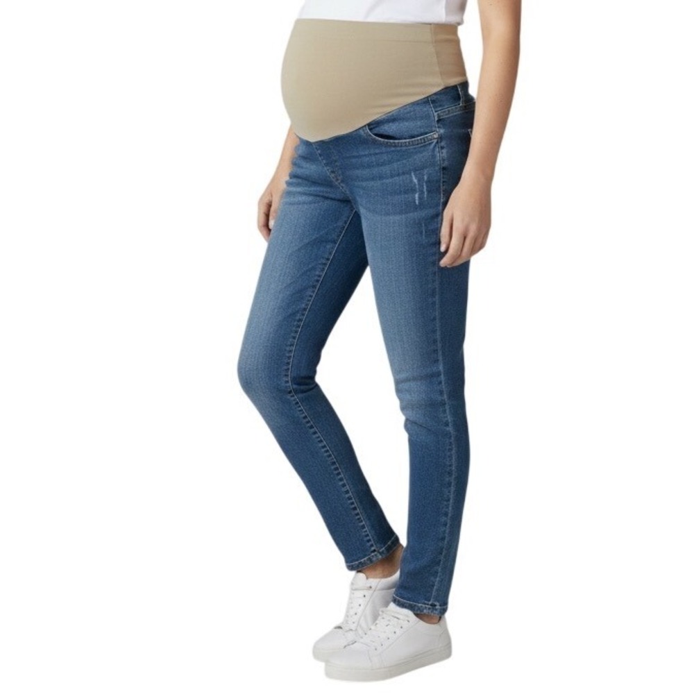 Motherhood Maternity Jeans Size‎ S Skinny Denim Distressed Blue Full Panel
